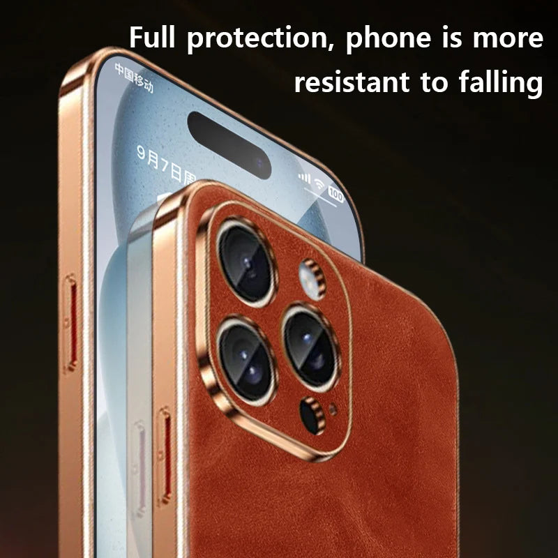 Genuine Oil Wax Leather Phone Case for iPhone 16 Series