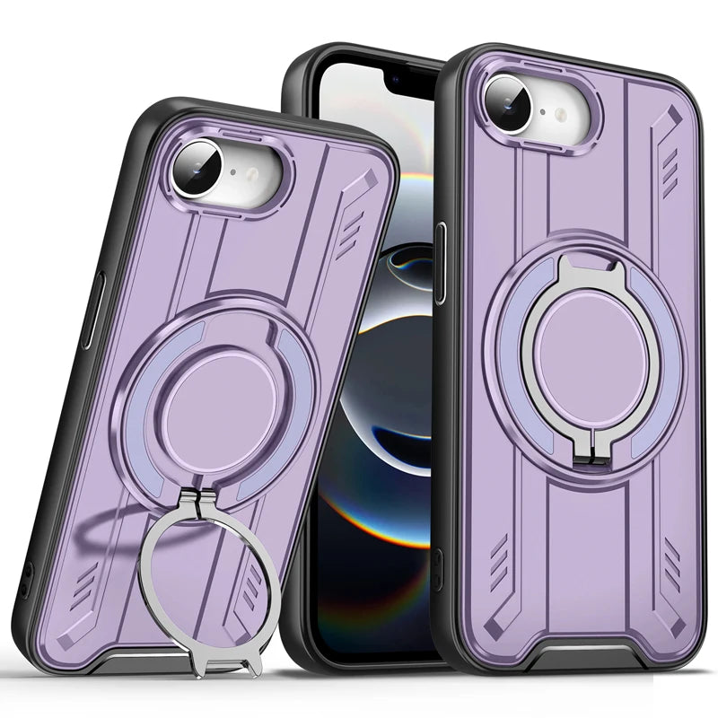 Shockproof Magnetic Hybrid Phone Case with Rotating Ring Bracket for iPhone 16e