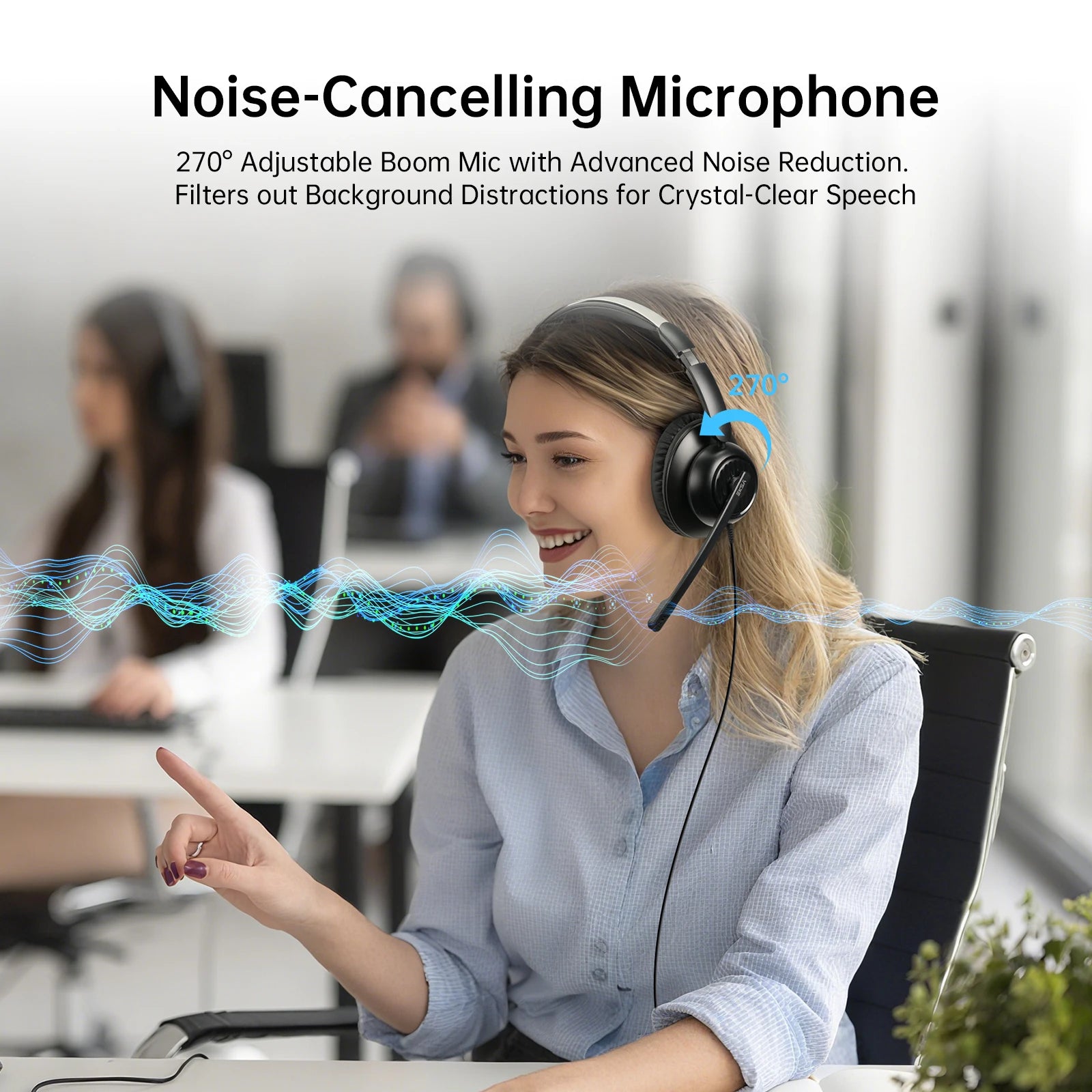 EKSA H8 Wired Office Headset With Noise-Canceling Microphone