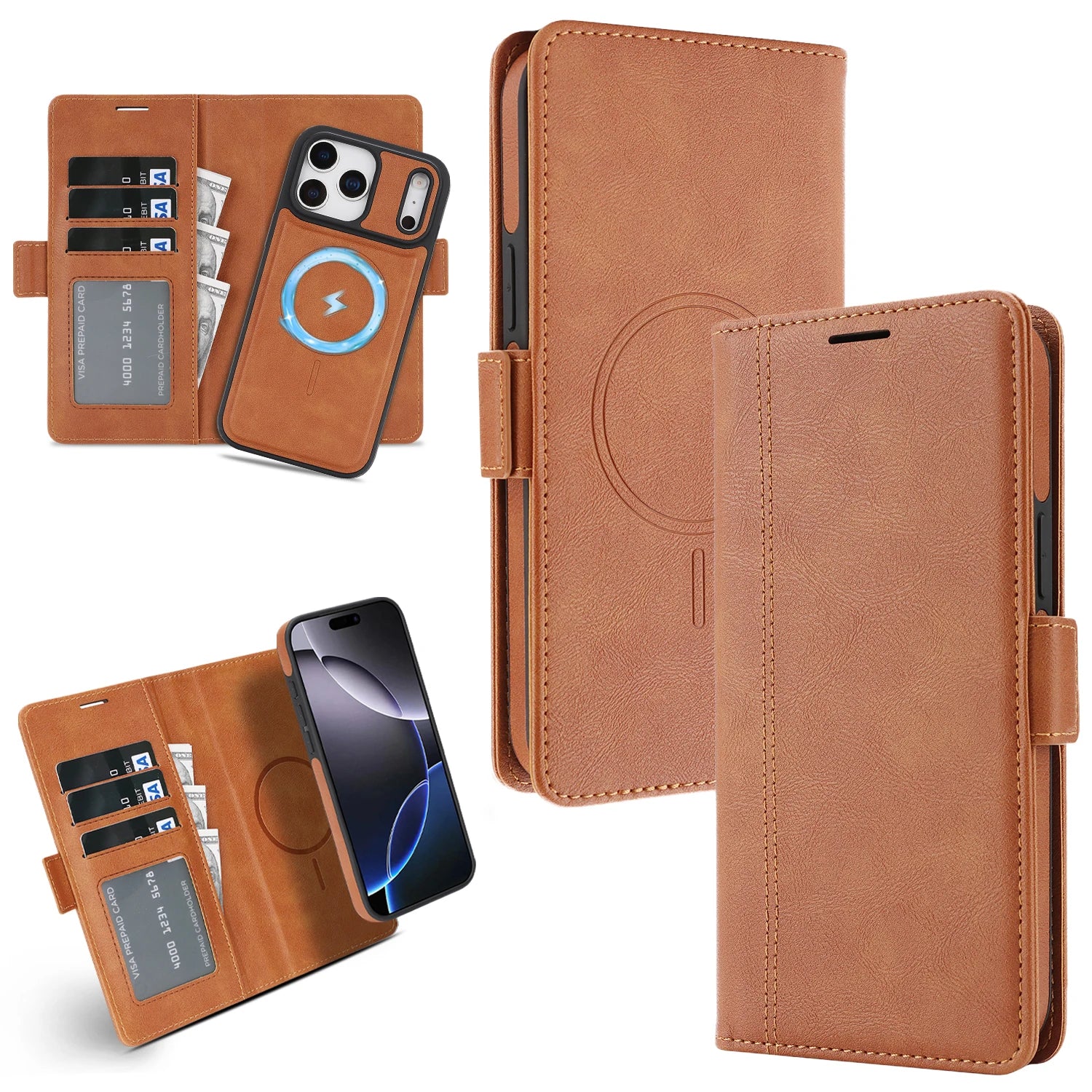 Premium 2-in-1 Leather MagSafe Wallet Case for iPhone 17 Series