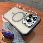 Shockproof Matte MagSafe Case with Metal Lens Stand for iPhone 15 Series