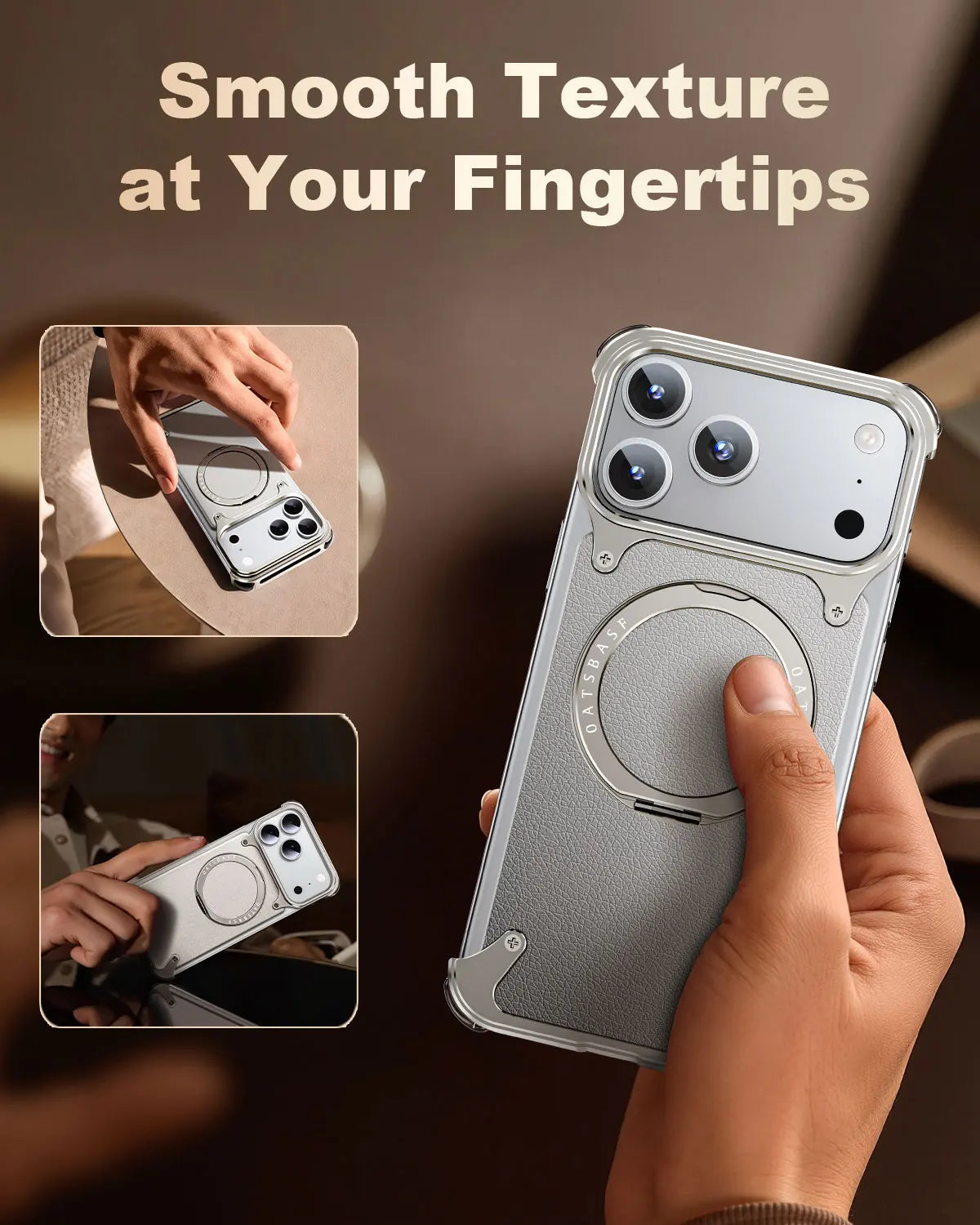 Leather Bumper Case with 360° Rotating Ring Stand for iPhone 18 Series