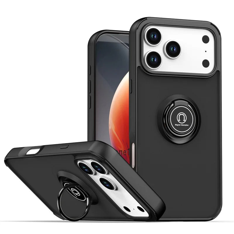 Shockproof Armor Matte Case with Magnetic Ring Holder for iPhone 17 Series