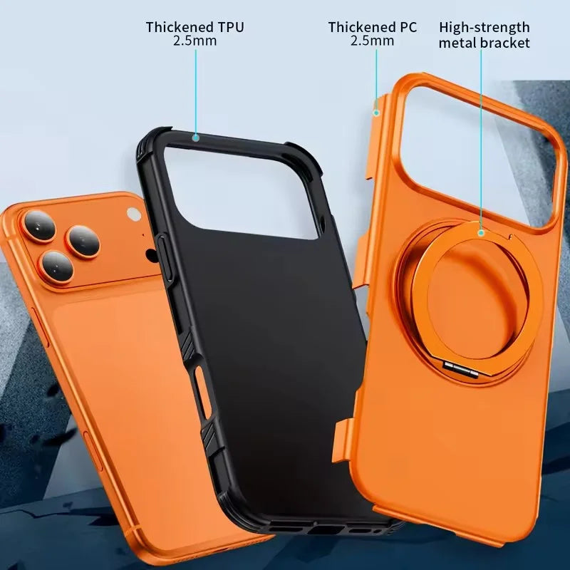 Dual-Layer MagSafe Case with 360° Rotating Ring Stand for iPhone 17 Series