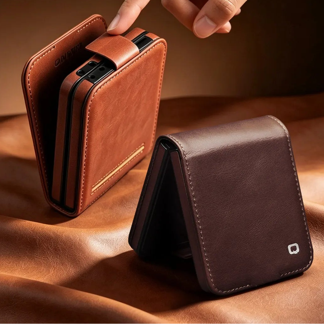 Genuine Calf Cowhide Leather Case with Card Pocket for Samsung Galaxy Z Flip 8