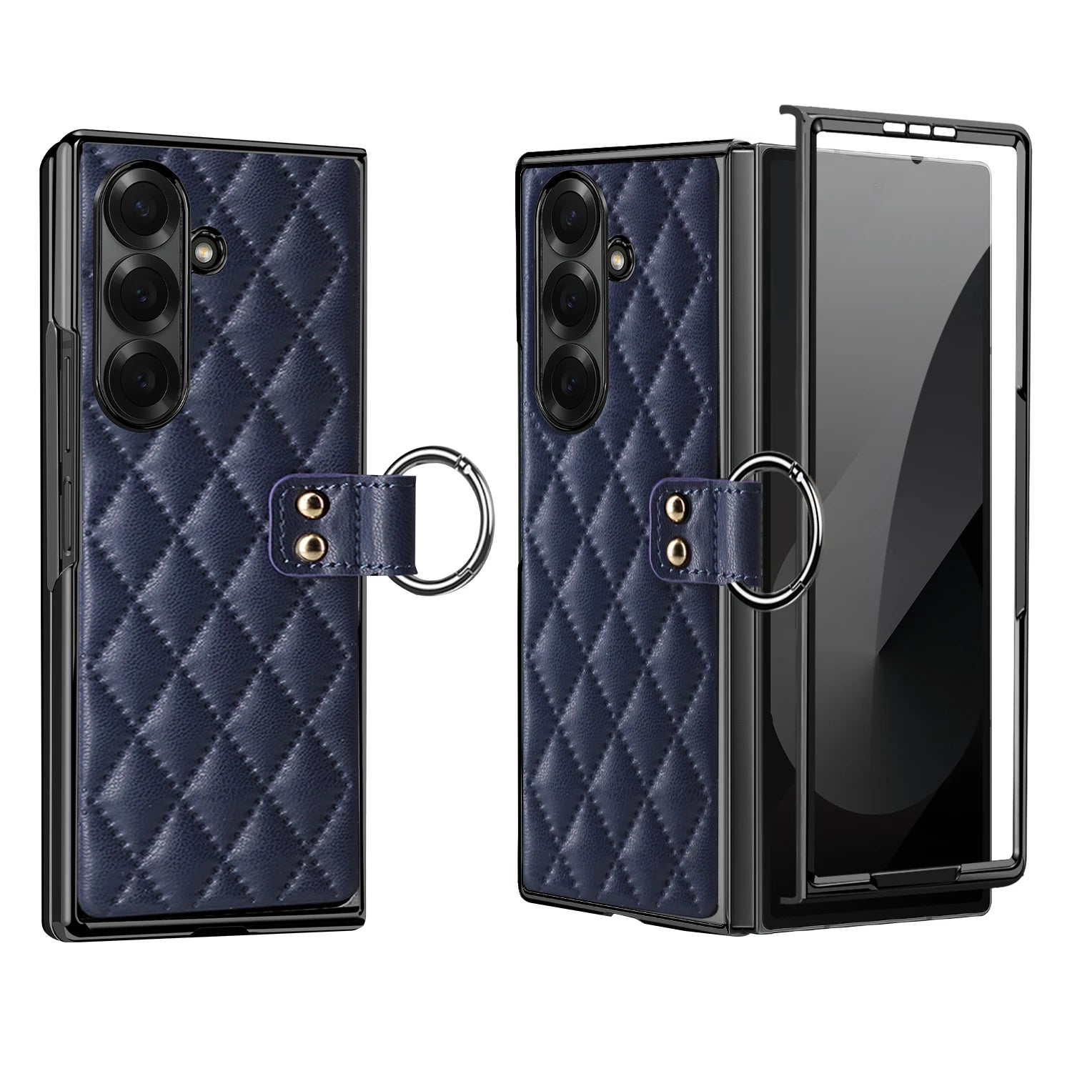 Diamond Grid Leather Magnetic Case with Ring Holder for Samsung Galaxy Z Fold 8 Ultra