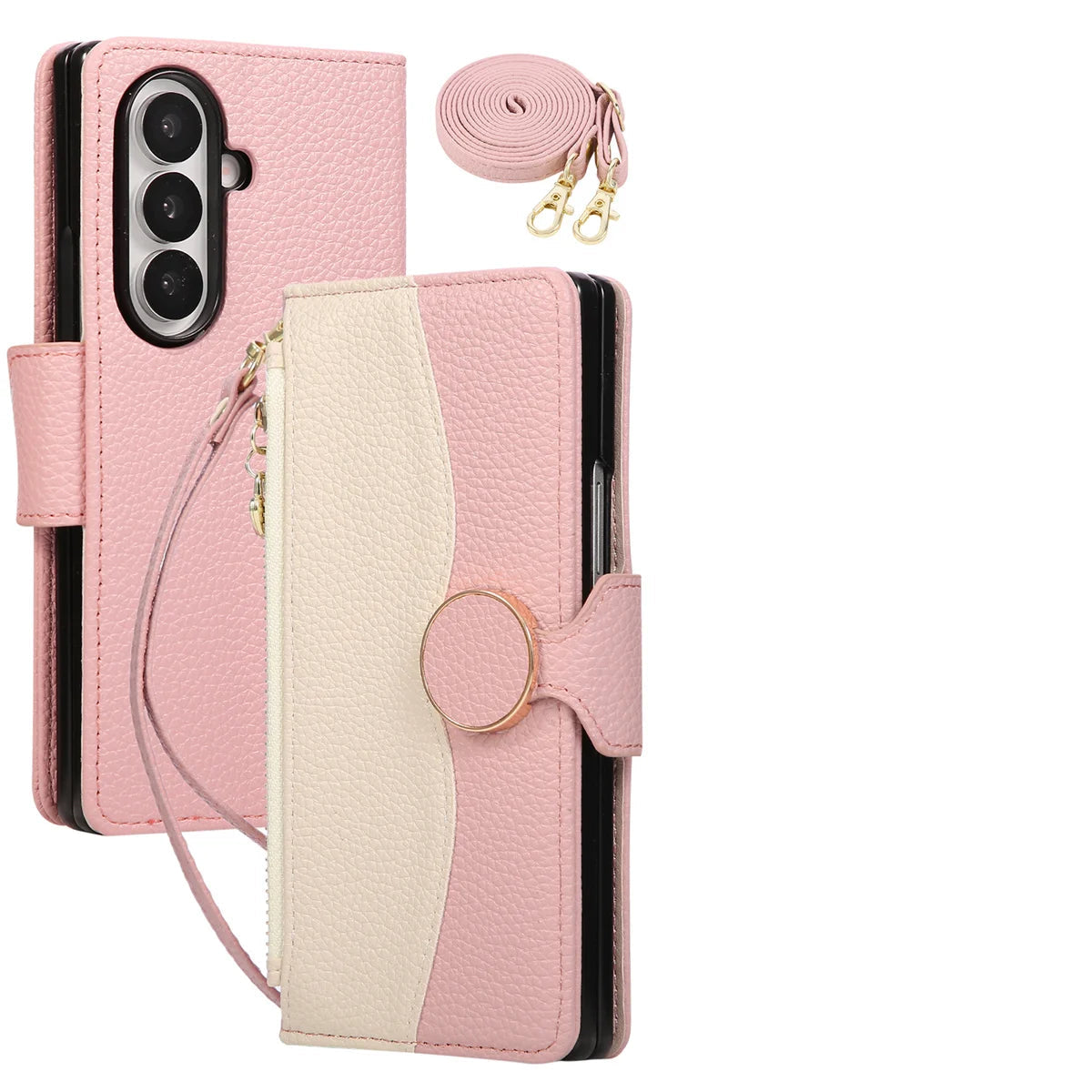 Two-Tone Leather Crossbody Wallet Case for Samsung Galaxy Z Fold 6