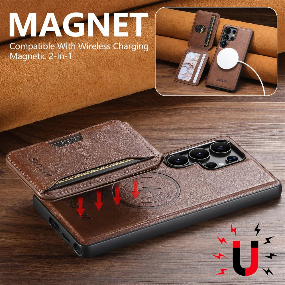 Magnetic Leather Case with Detachable Card Holder for Samsung Galaxy S25 Ultra