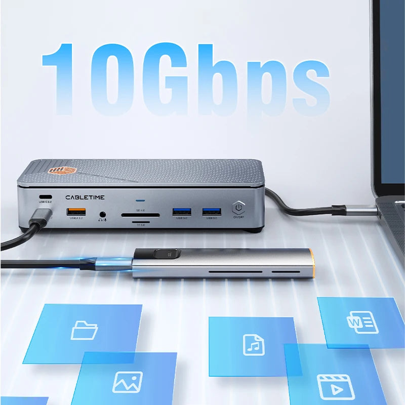 CABLETIME 15-in-1 USB-C Docking Station & SSD Enclosure