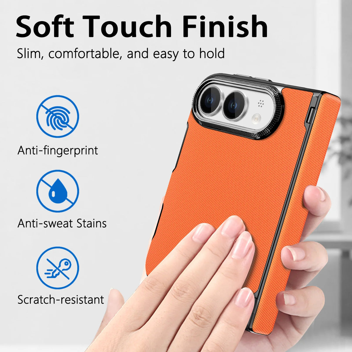 Textured Fabric Hinge Protection Case with Central Axis Reinforcement for iPhone Duo