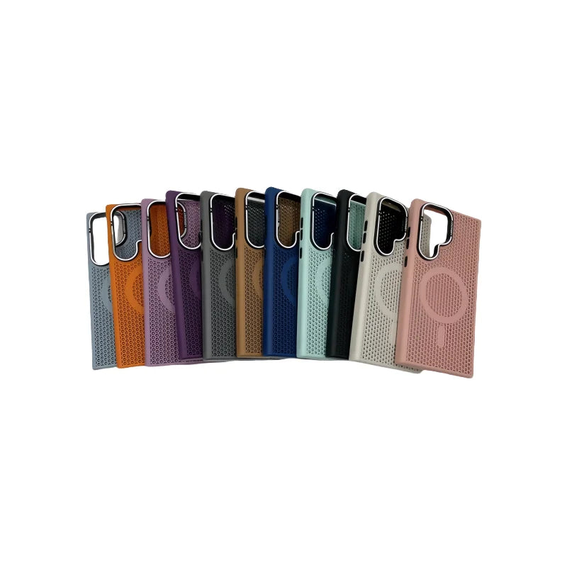 Honeycomb Grid Mesh Cooling Magnetic Phone Case with Lens Protector for Samsung Galaxy S24 Series