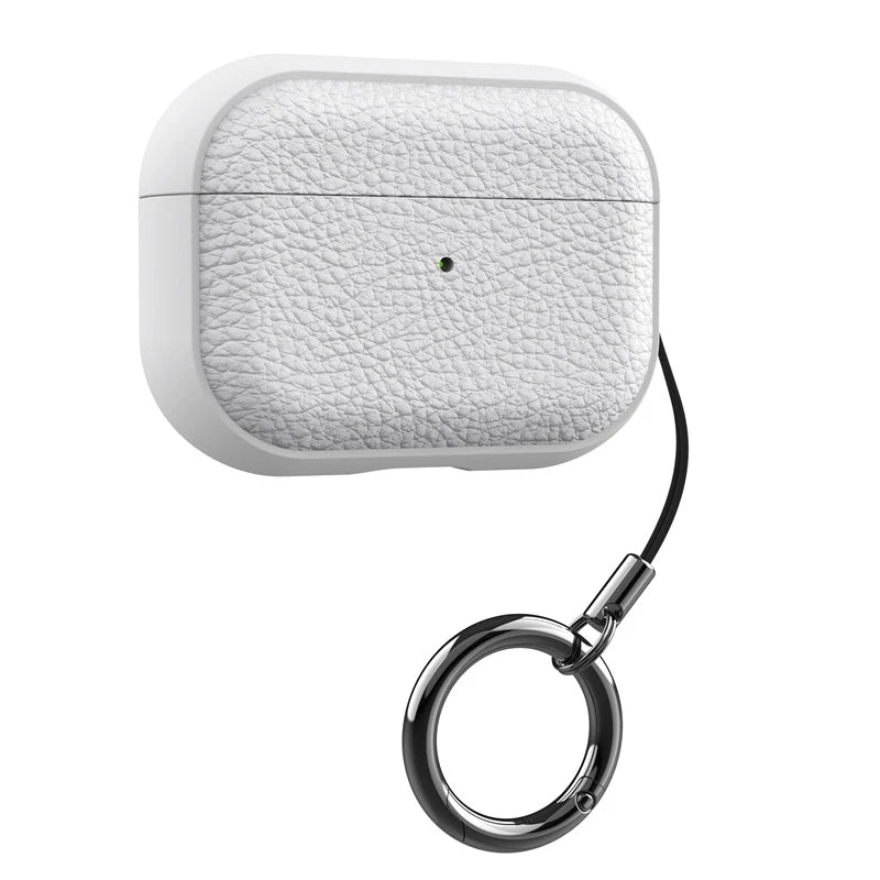 Textured Leather Carabiner Keychain Case with Charging Support for AirPods Pro 2