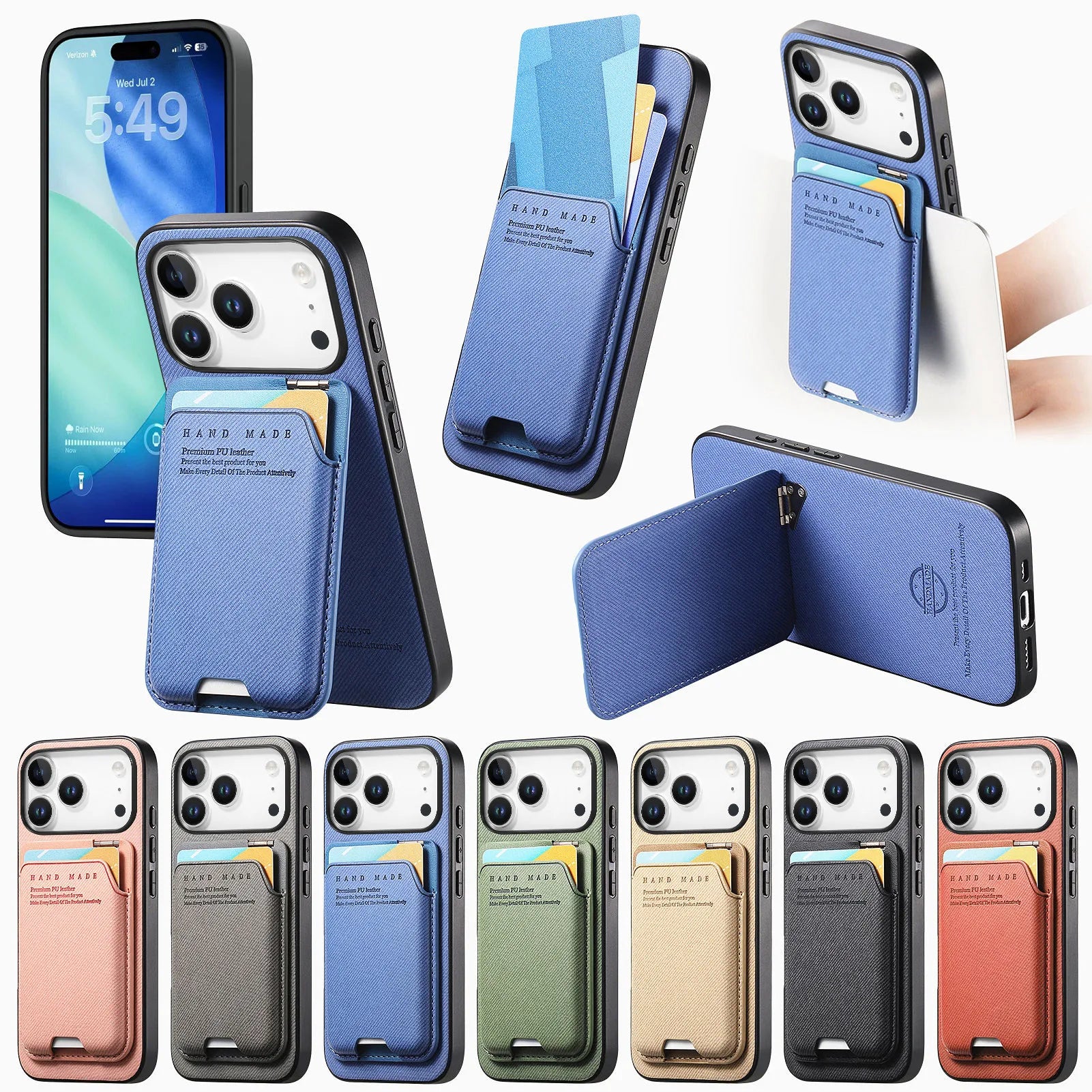 Multi-Functional Leather Wallet Case with Vertical Card Slot & Hoverable Kickstand for iPhone 17 Series