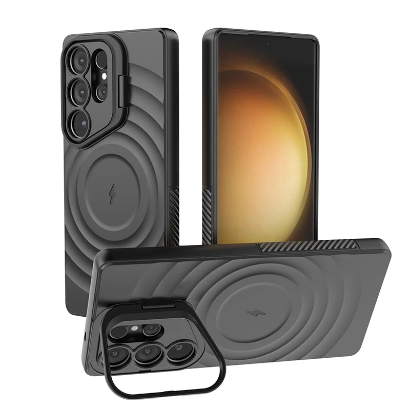 Shockproof Magnetic Case with Folding Camera Stand for Samsung Galaxy S25 Series