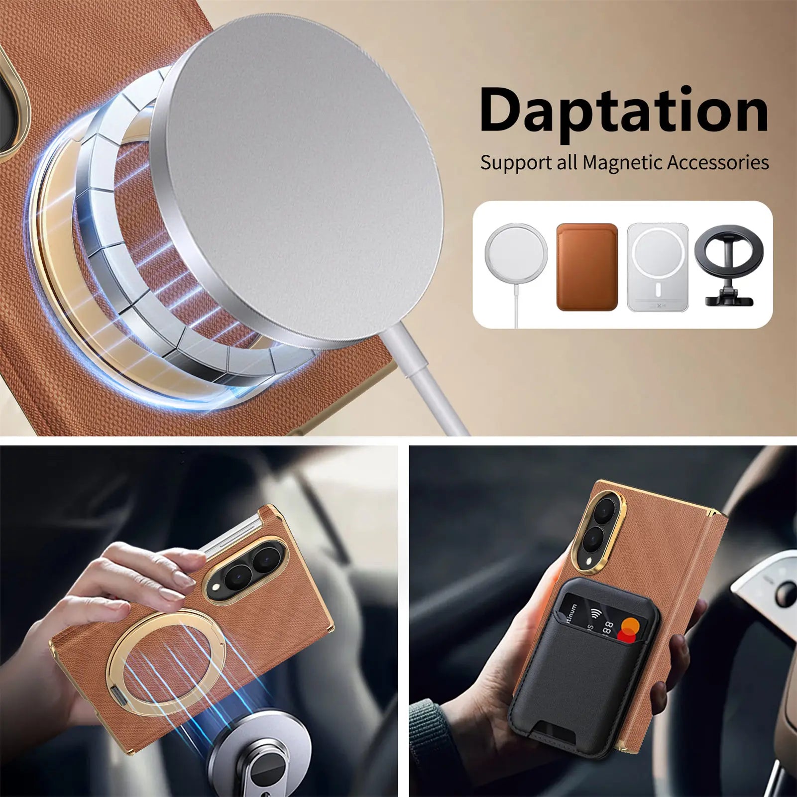 Luxury Textured Magnetic Leather Case with Kickstand for Samsung Galaxy Z Fold 8