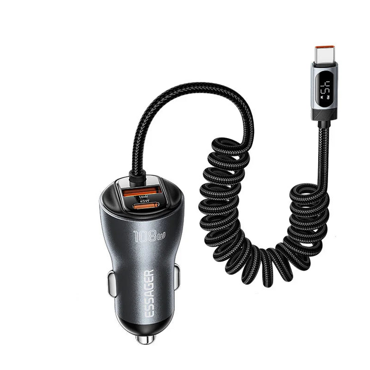 Essager 108W Dual Port Car Charger with Spring Cable