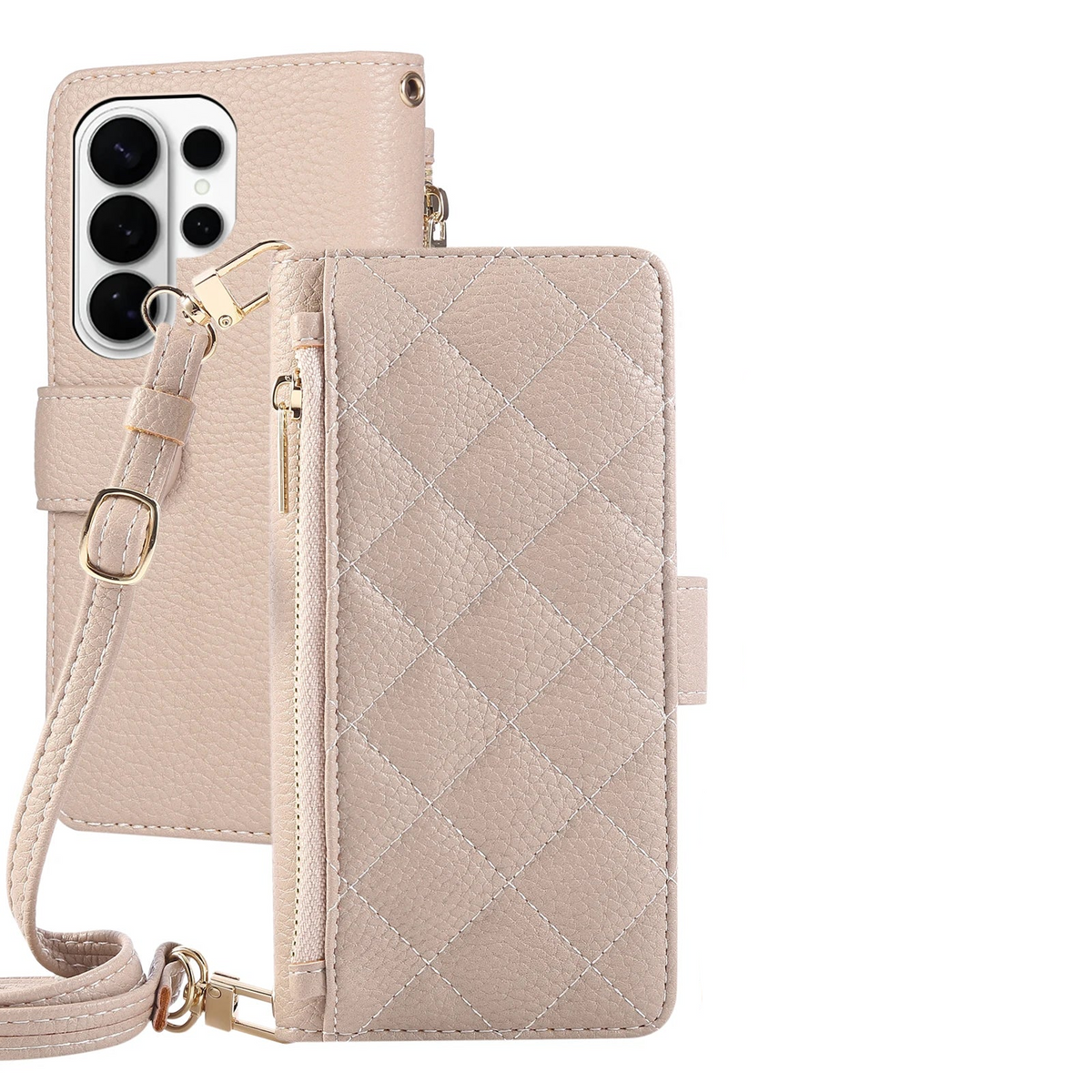 Quilted Crossbody Wallet Case with Detachable Lanyard Strap for Samsung Galaxy S25 Series