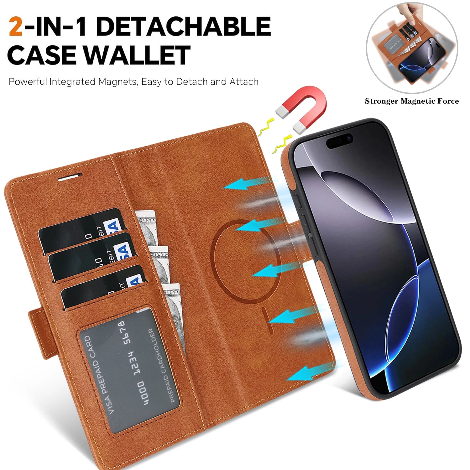 Premium 2-in-1 Leather MagSafe Wallet Case for iPhone 17 Series