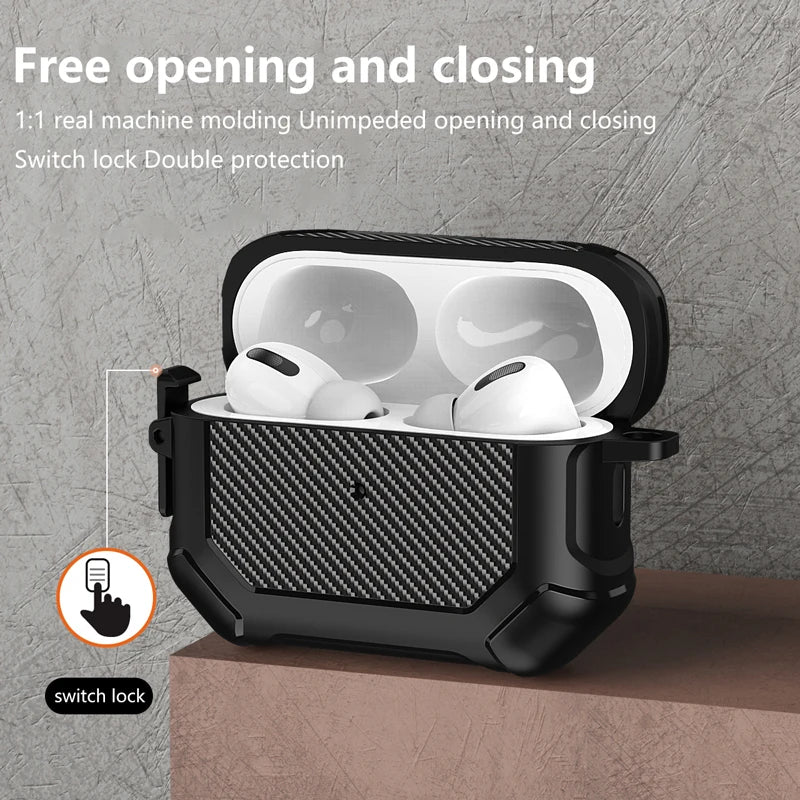 Carbon Fiber Shockproof Case with Side Switch & Hook for AirPods Pro 2