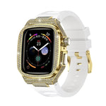 Diamond-Encrusted Stainless Steel Case with Rubber Strap for Apple Watch