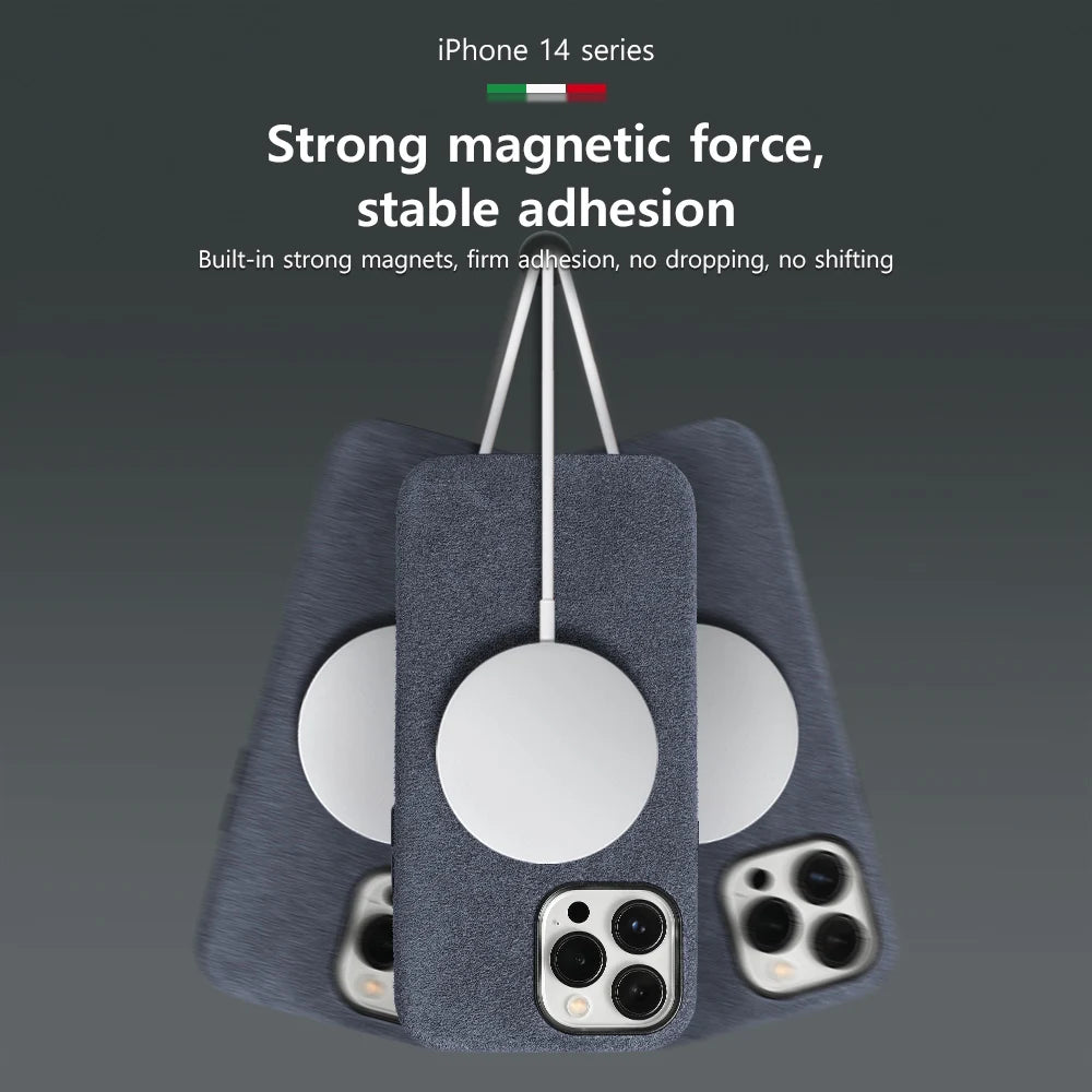 Genuine Cow Suede Leather MagSafe Case for iPhone 14 Series