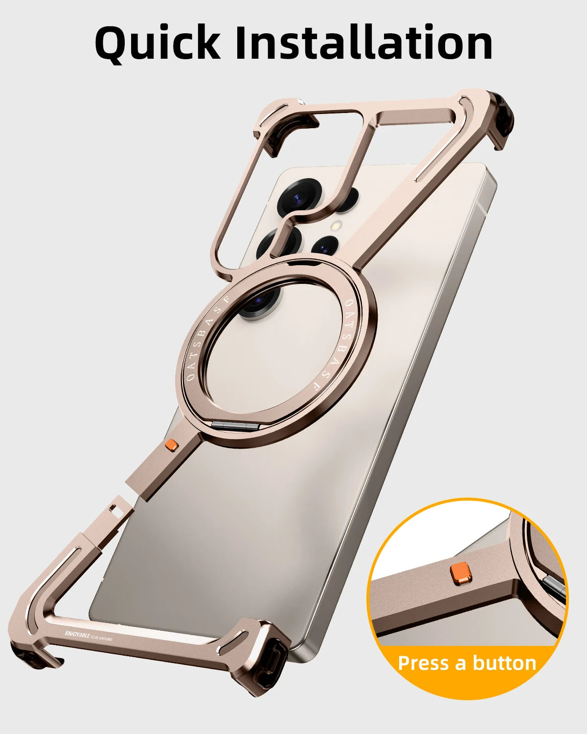 Samsung Galaxy S24 Ultra Frameless Metal Case with 360° Rotating Stand