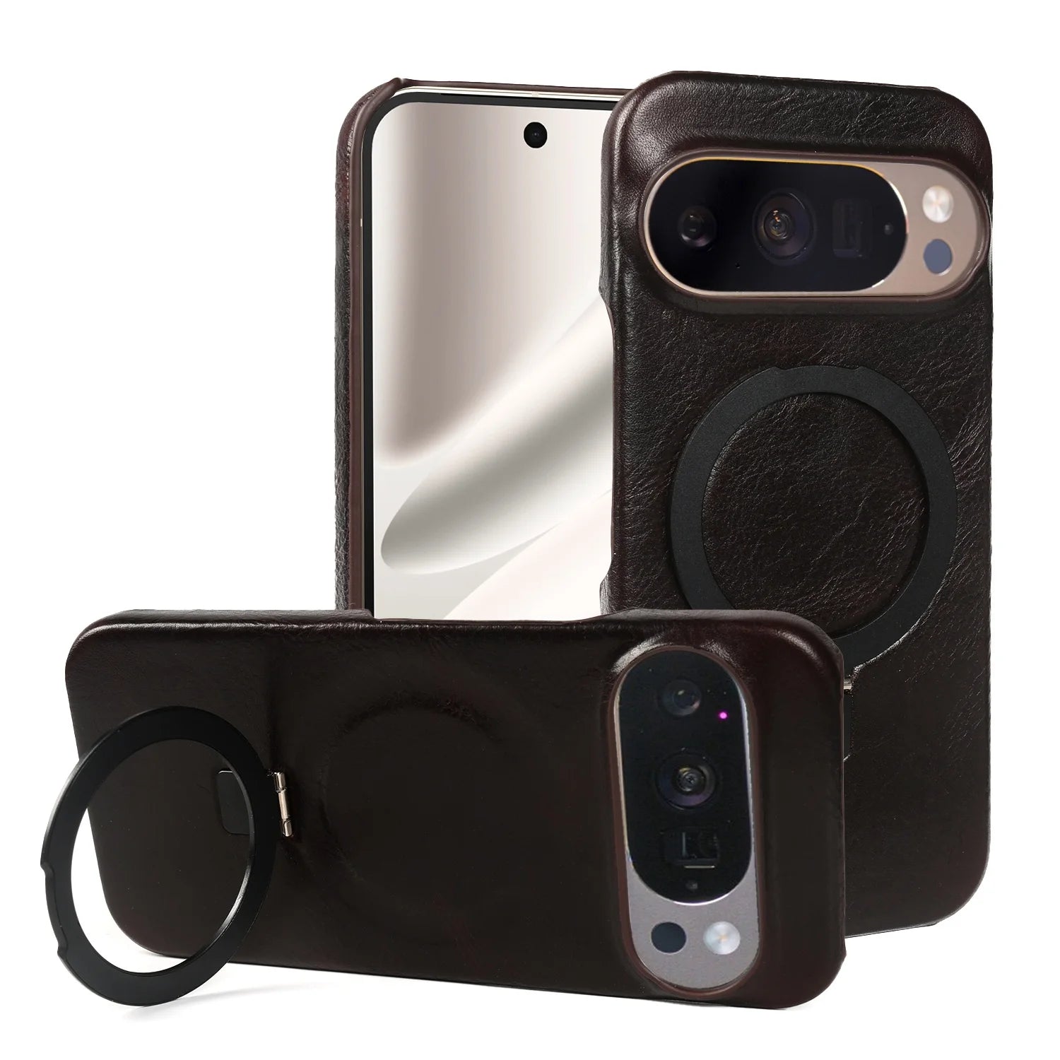 Premium Leather Case with Invisible Foldable Stand for Google Pixel 10 Series