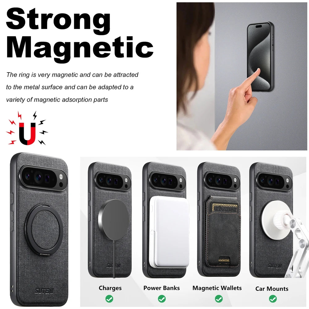 Google Pixel 9 Series Denim Magnetic Case with 360° Ring Bracket & Kickstand