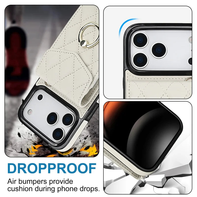 Premium Leather Wallet Case with Ring and Lanyard for iPhone 17 Series