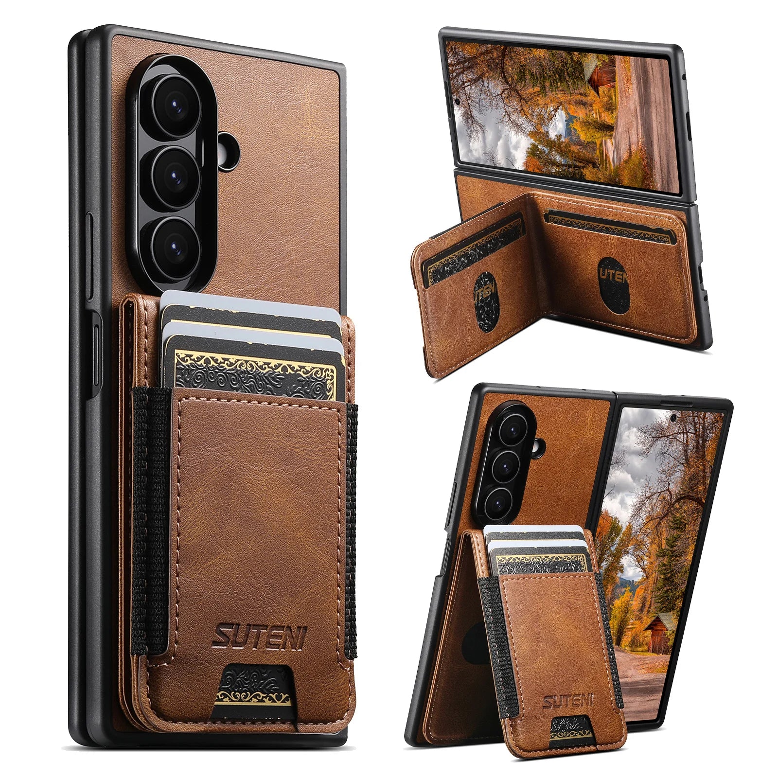 Samsung Galaxy Z Fold 6 Leather Wallet Case with Card Slot and Kickstand