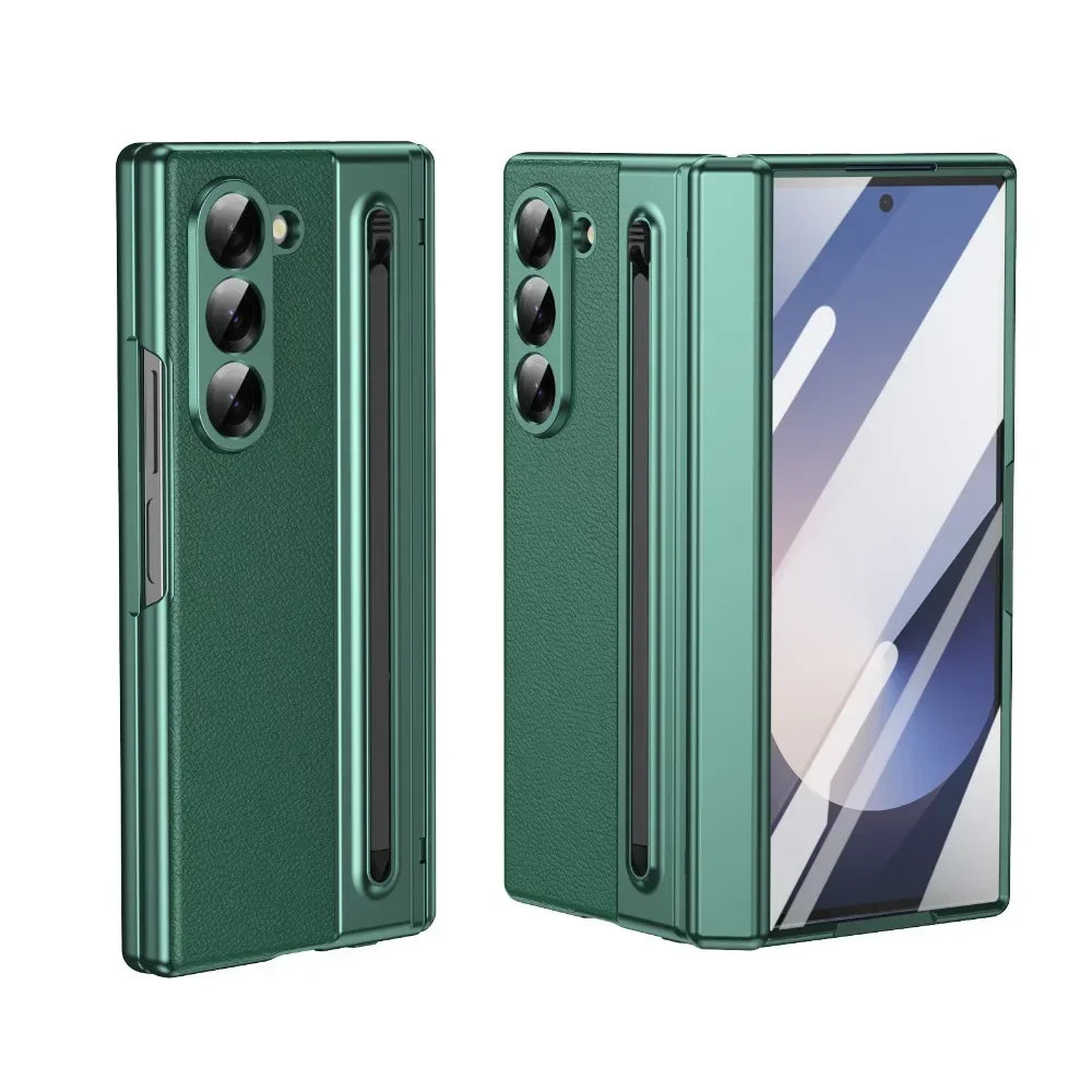 Shockproof Leather Case with Film, Pen Slot and Hinge Protection for Samsung Galaxy Z Fold 6