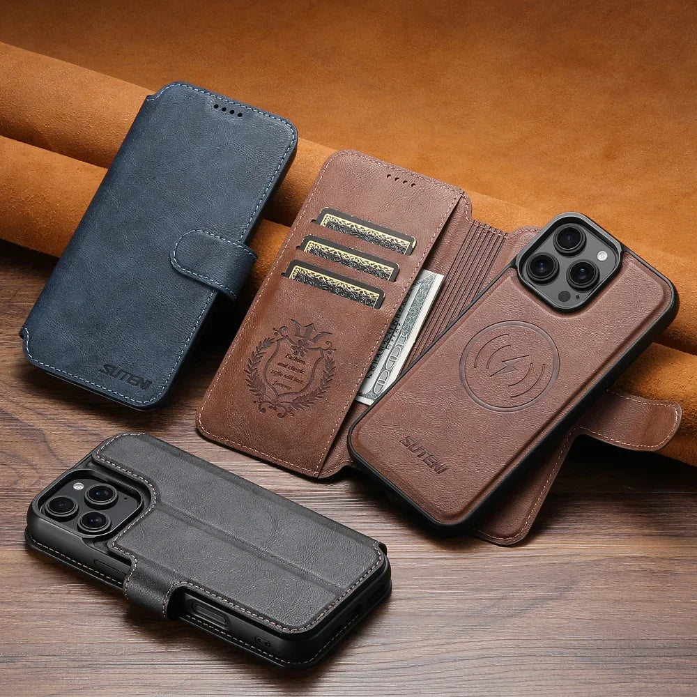 Detachable MagSafe Leather Wallet Case for iPhone 16 Series