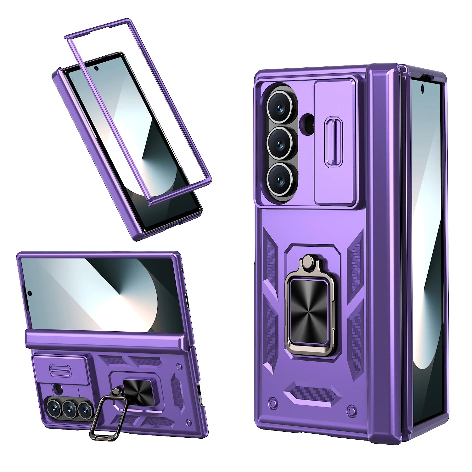 Rugged Armor Case with Sliding Camera Cover and Ring Stand for Samsung Galaxy Z Fold 8 Ultra