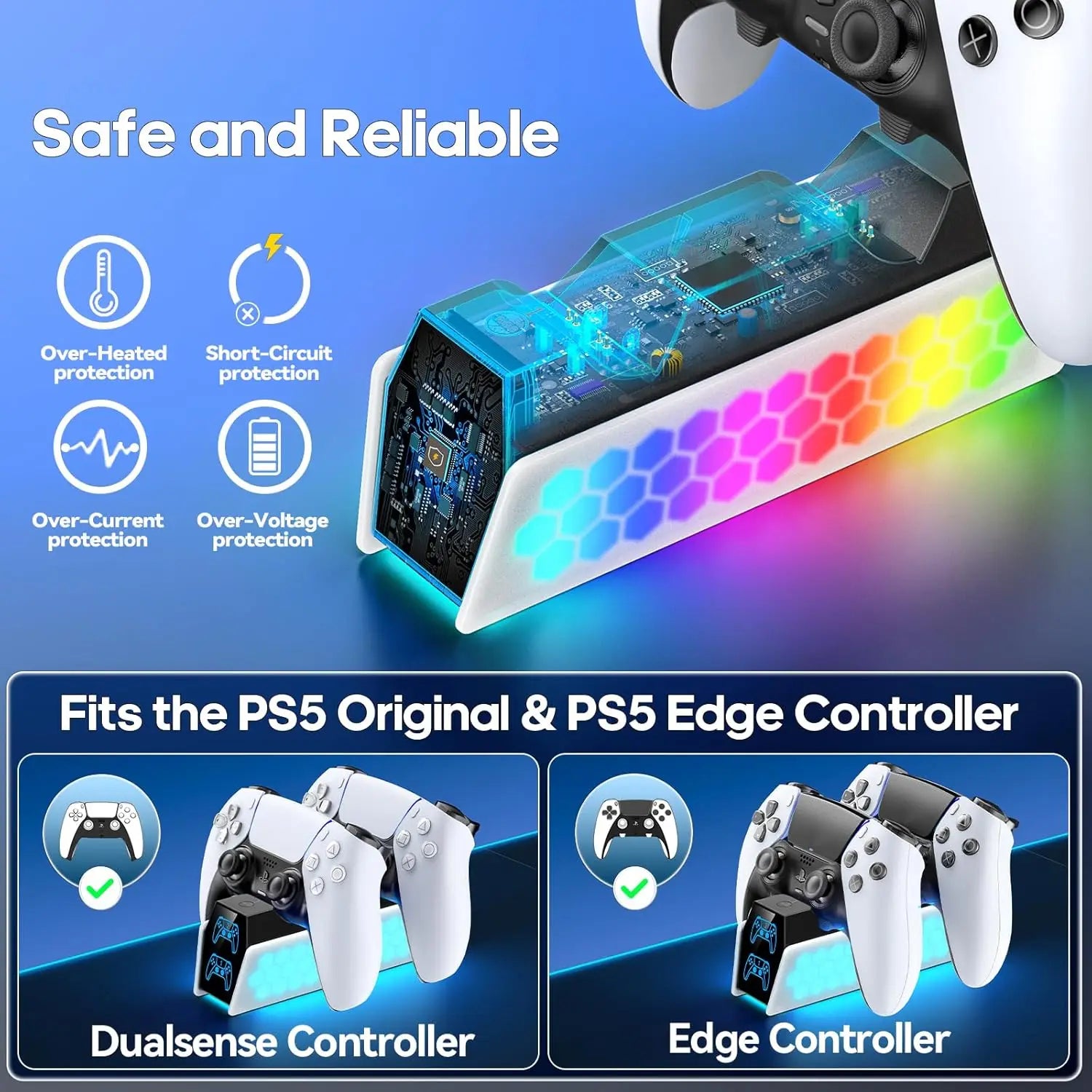 DualSense & DualSense Edge Compatible PS5 Controller Charger Station with LED Status Lights