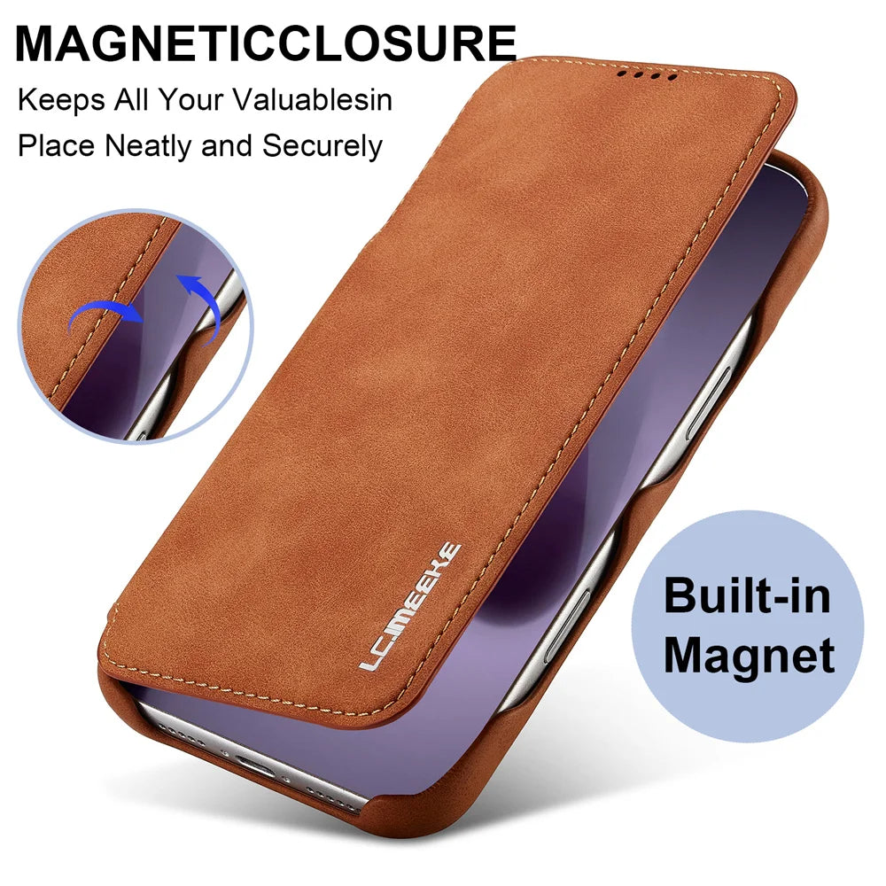 Premium Leather Flip Cover for iPhone 17 Series