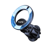 Topk car phone holder with blue light on a car window background