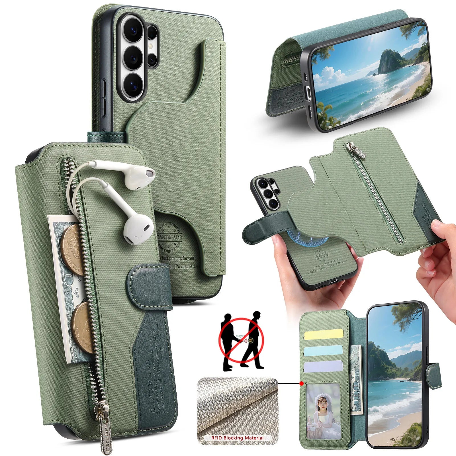 Detachable Magnetic Leather Wallet Case with Kickstand for Samsung Galaxy S25 Series