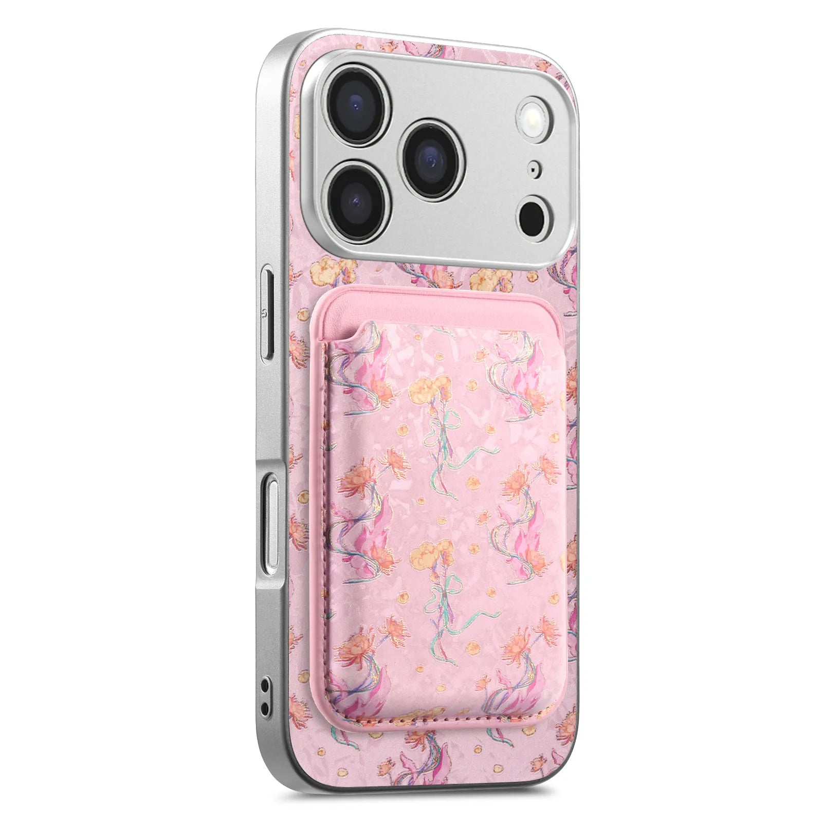 Embossed Leather MagSafe Case with Detachable Card Holder for iPhone 17 Series