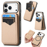 2-in-1 Detachable Carbon Fiber Pattern MagSafe Case with Flip Card Holder for iPhone 17 Series