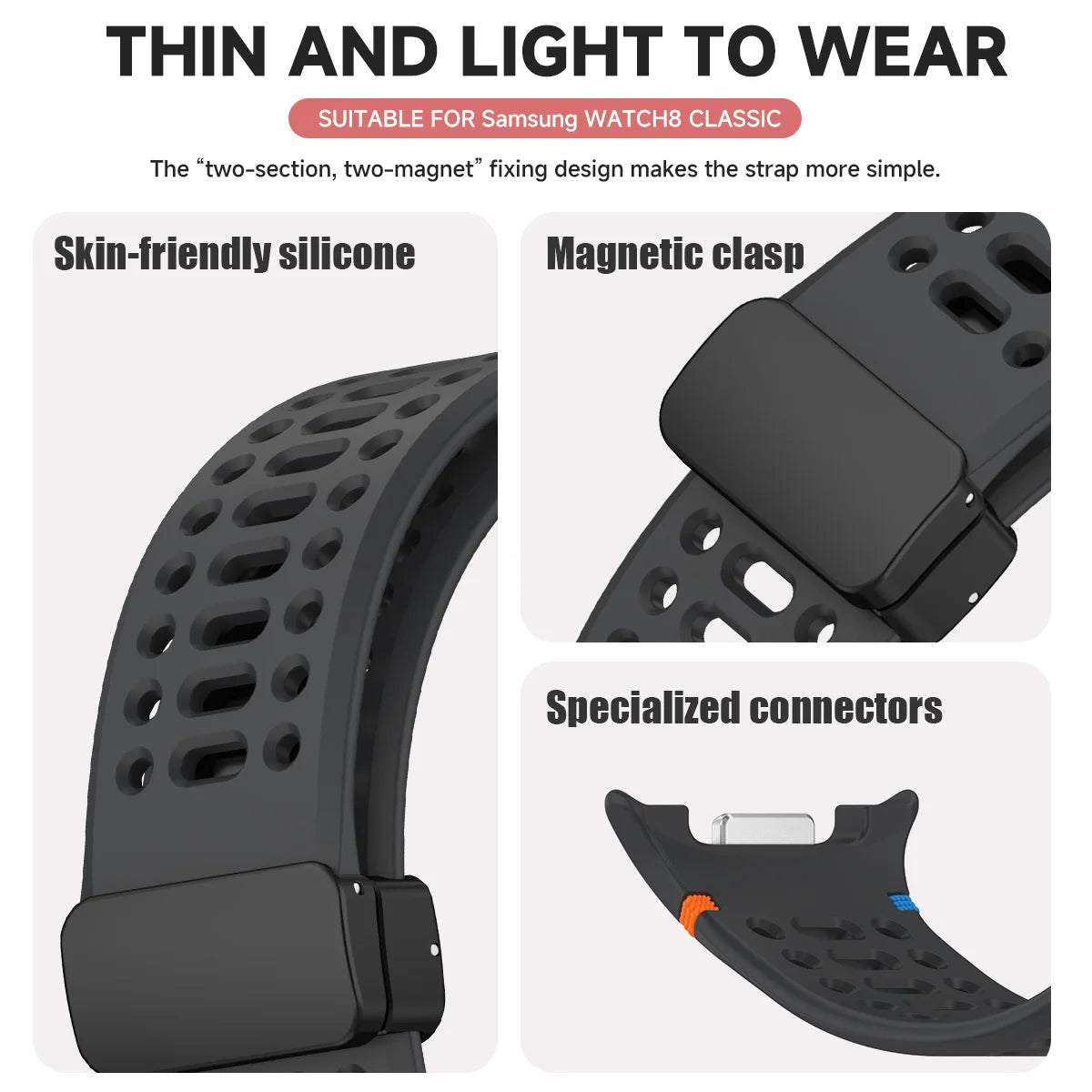 Adjustable Magnetic Silicone Band for Samsung Galaxy Watch 8 & Galaxy Watch 8 Classic