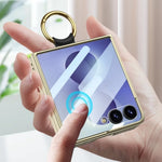 Quilted Vegan Leather Foldable Case with Metal Ring Holder at Fold for Samsung Galaxy Z Flip 8