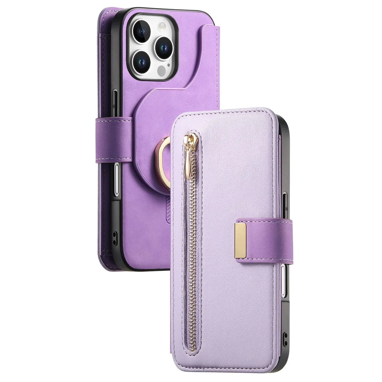 2-in-1 Detachable Zipper Wallet Leather Case for iPhone 15 Series