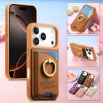 iPhone 17 Series Leather Wallet Case with Ring Holder and Kickstand