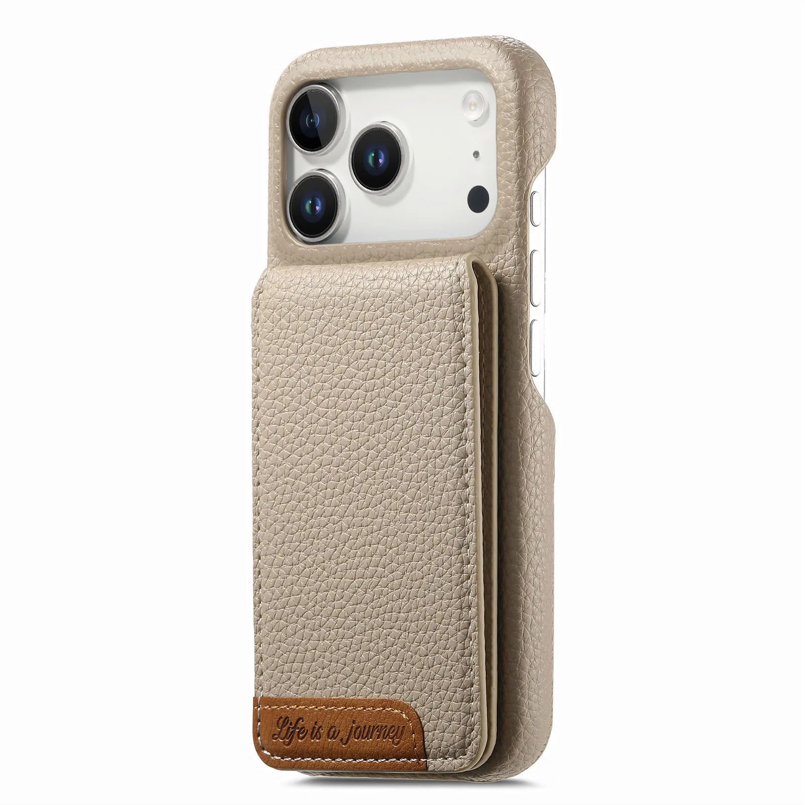 RFID Blocking Lychee Leather Vertical Card Slot Wallet Case with Stand for iPhone 17 Series