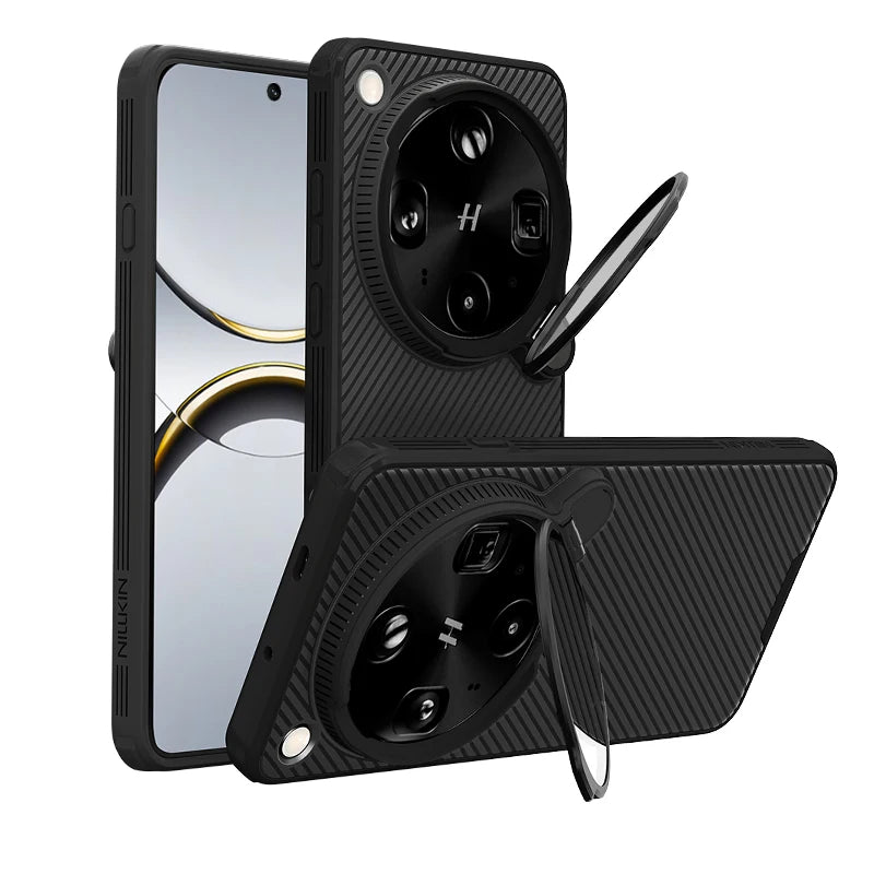 Carbon Fiber Rotatable Magnetic Kickstand Case with Lens Protection Ring for OPPO Find X9 Ultra