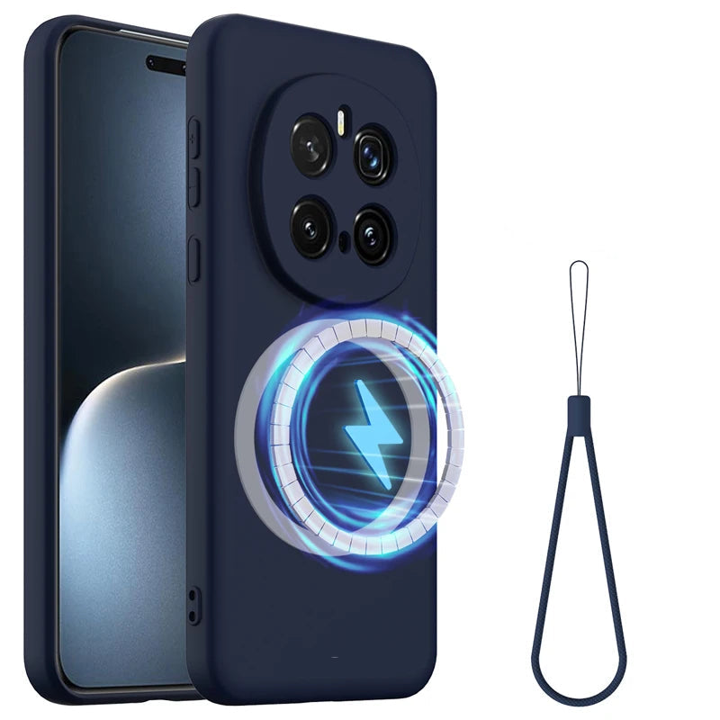 Premium Magnetic Silicone Case with Flocking Inside & Detachable Strap for Honor Magic 7 Pro