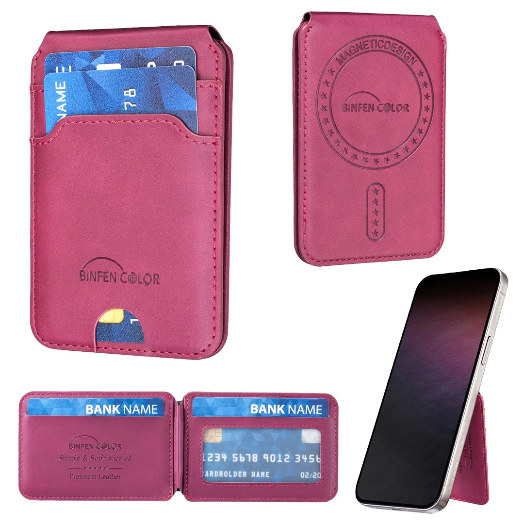 RFID Blocking Magnetic Leather Wallet with Foldable Hinge Stand