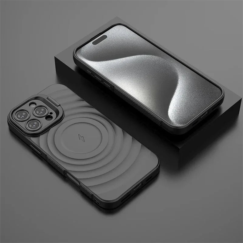 Matte Ripple Armor MagSafe Case with Foldable Stand for iPhone 16 Series