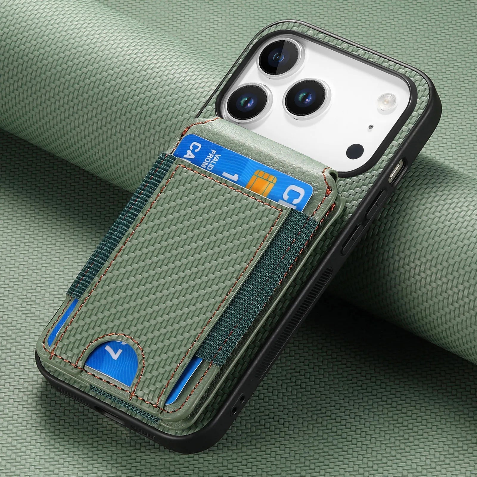 Carbon Fiber Design Vertical Flip Phone Holder Wallet Case for iPhone 17 Series