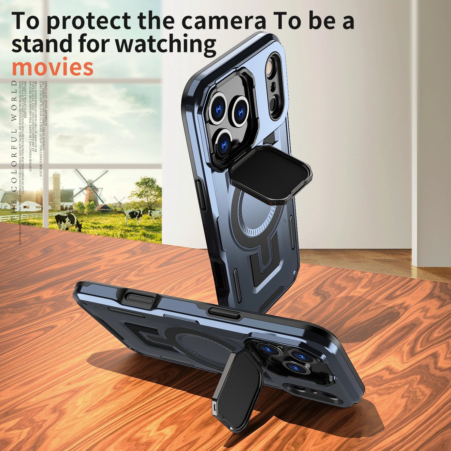 Shockproof Armor MagSafe Case with Lens Cover and Stand for iPhone 17 Series